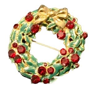 Crystal and enamel  Christmas wreath brooch